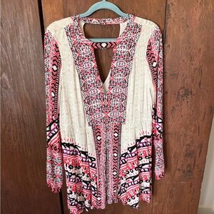 Free People Pink and Cream Patterned Blouse